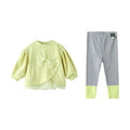 Amila Baby Set 2025 Spring New Solid Color Bow Solid Loose Sweatshirt Leggings Casual Soft Children's Two-Piece Set