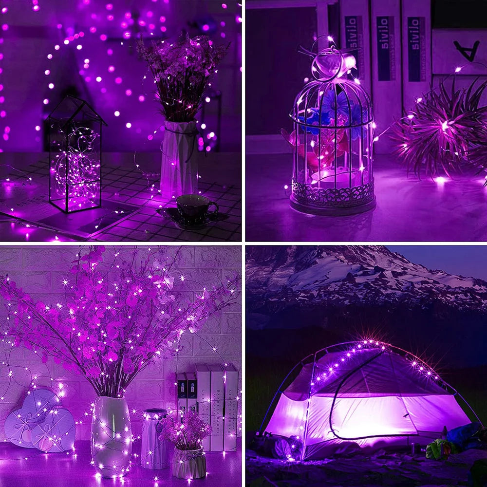 30/50/100LED Copper Wire String Lights Battery Powered Halloween Purple