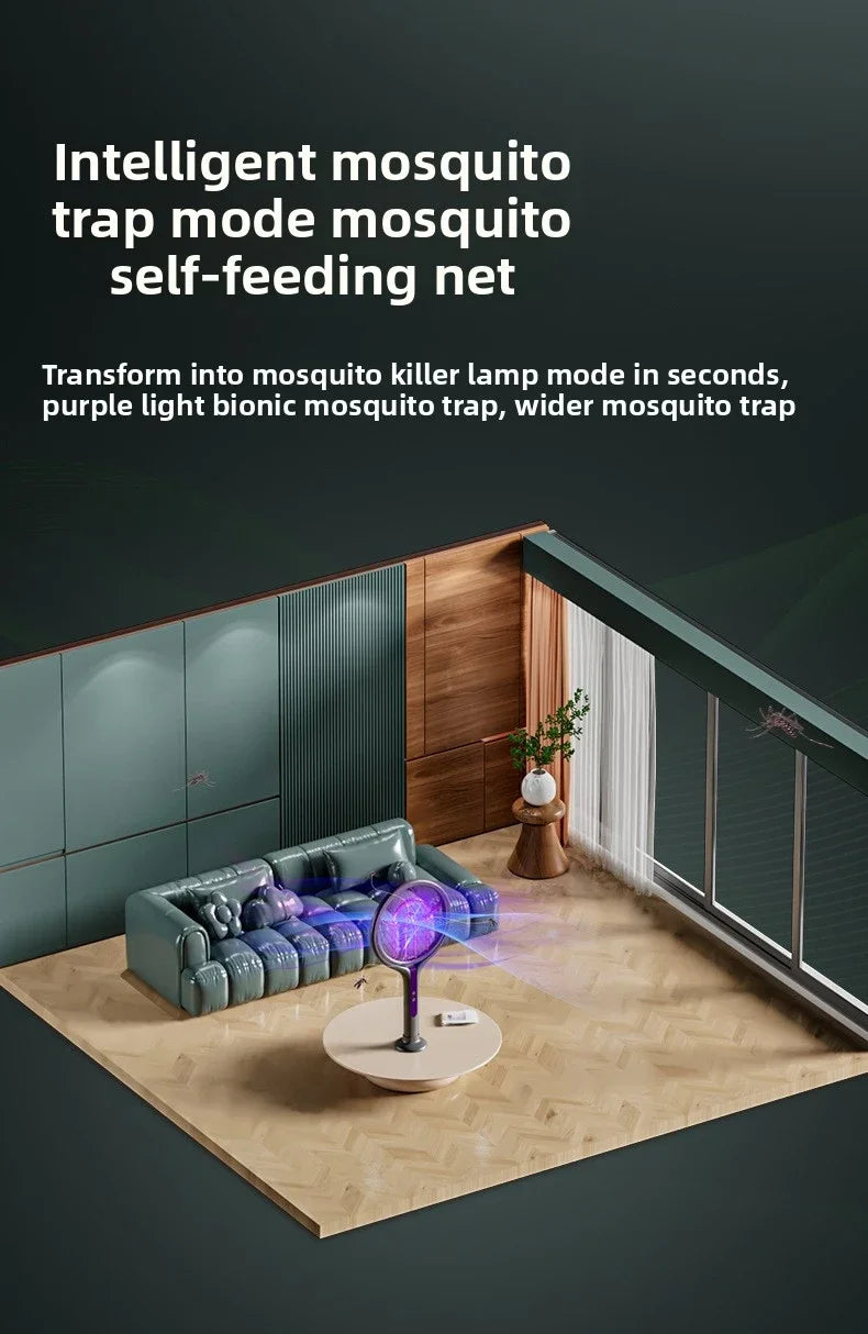 Rotating Head Electric Fly Swatter USB Rechargeable Mosquito Killer Multi Functional Electronic Flyswatter Trap Lamp for Flies