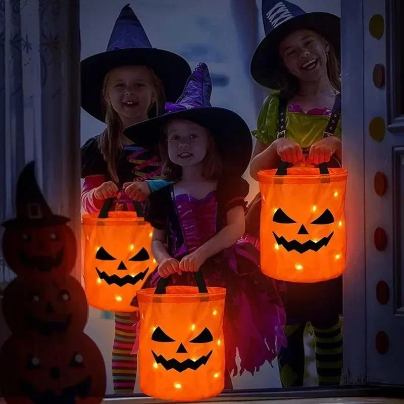LED Glowing Pumpkin Candy Bag Reusable Halloween Christmas Treat