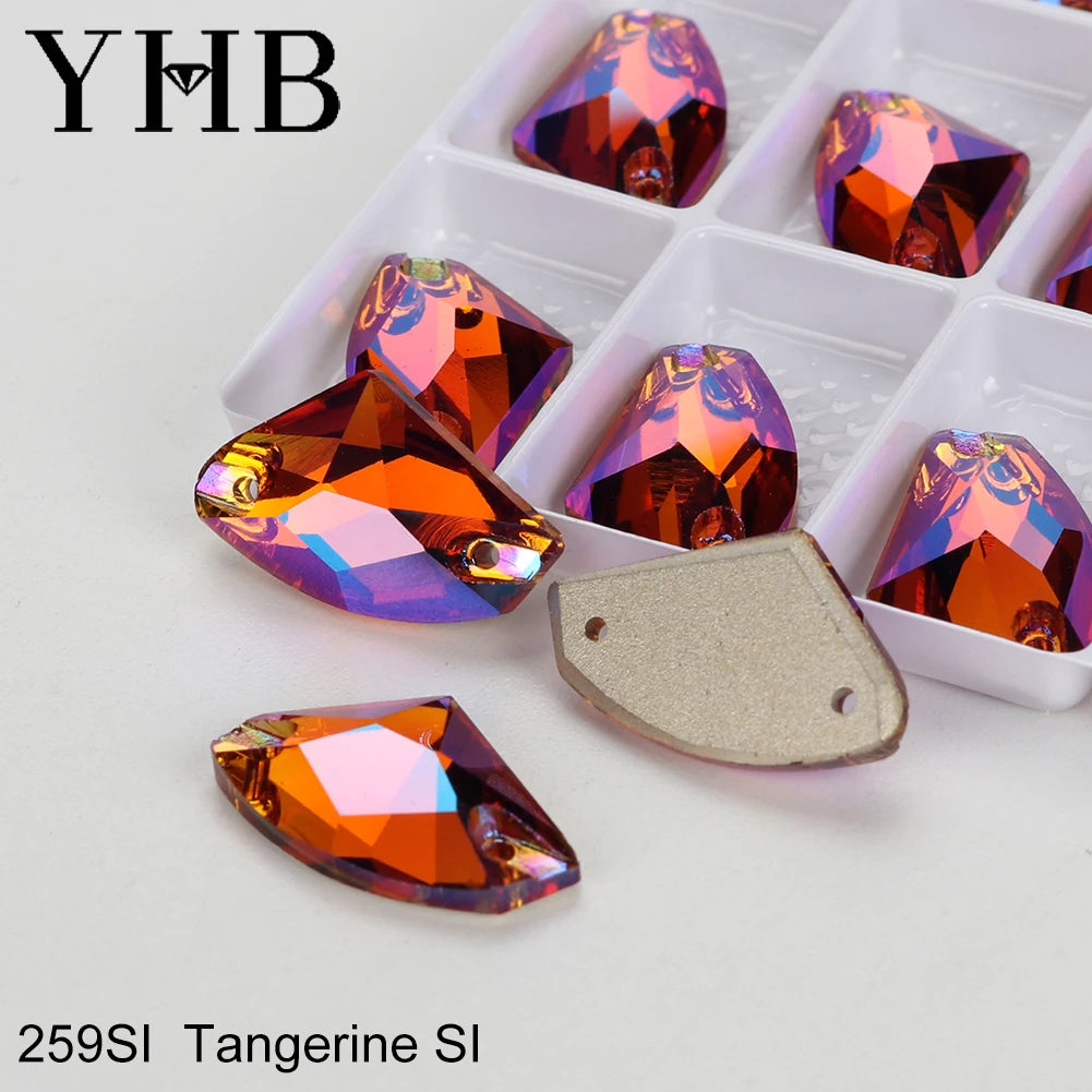 YHB Top Quality Galactic Axe Glass Crystal AB Moonlight Sewing Stones Flatback Sew on Rhinestones For Garment Clothes Bags