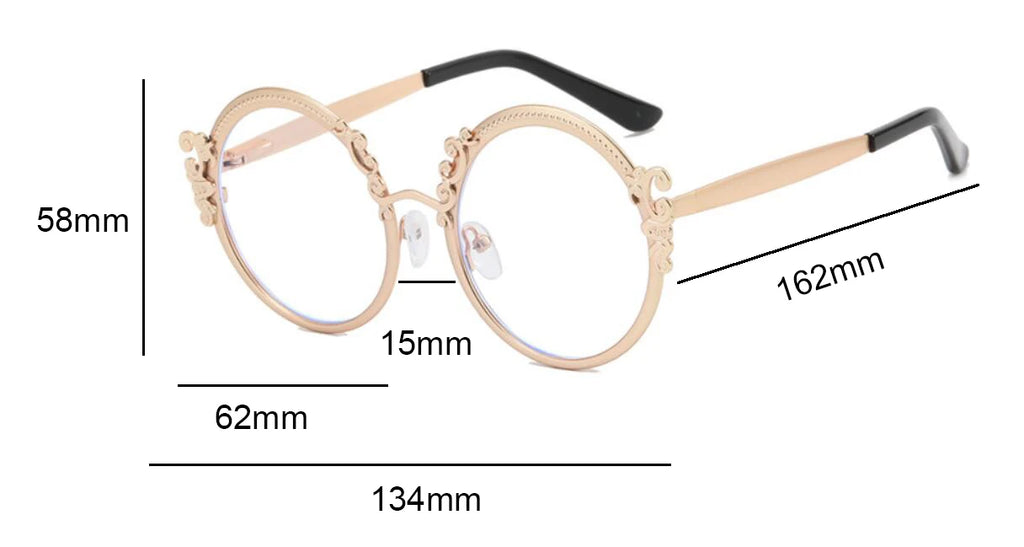 Gold Clear Carving Round Reading Glasses Women Unique Vintage Prescription Eyeglasses Metal Frame Blue Light Blocking Glasses