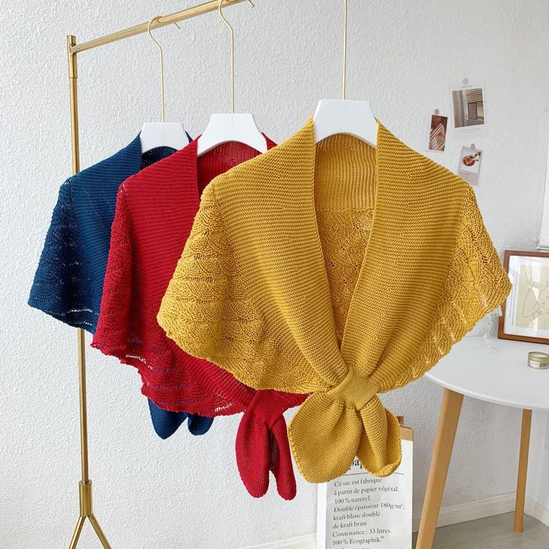 Winter Warmer Solid Color Blouse Cover Shoulder Korean Cape Fake Collars Knotted Scarf Thick Muffler Women Knitted Shawl Scarf