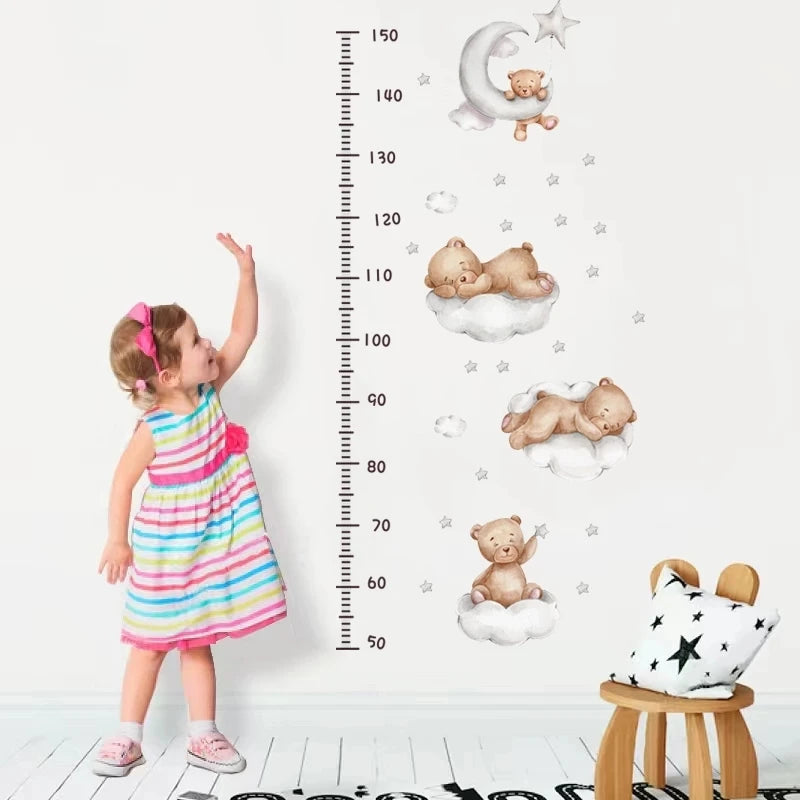 Cute Bear Moon Star Wall Stickers for Kids Rooms Girls Boys Baby Room Decoration Kawaii Cartoon Animal Nursery Wallpaper Vinyl