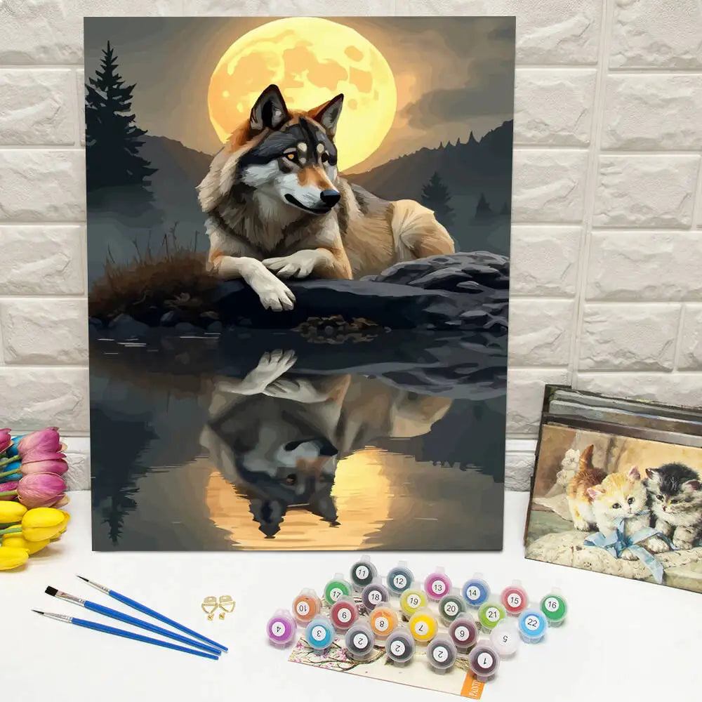 DIY Painting By Numbers Wolf Digital Oil Painting Moon Handpainted Canvas Painting Animal Acrylic Paint On Canvas Home Decor