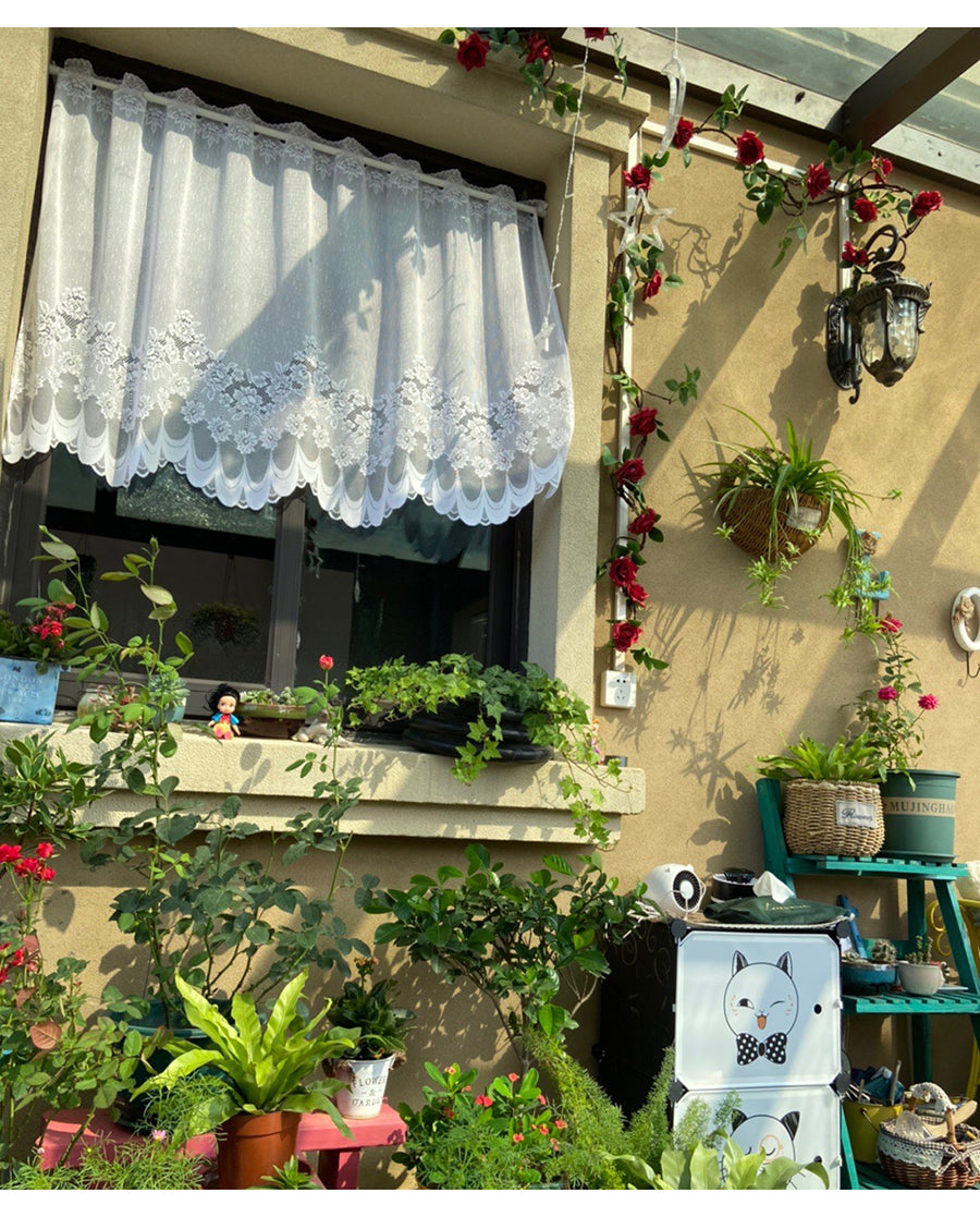 1pc White Lace Sheer Curtains Dining Room Kitchen Cafe Voile Valance Short Curtain Window Treatment Door Curtain Drapes