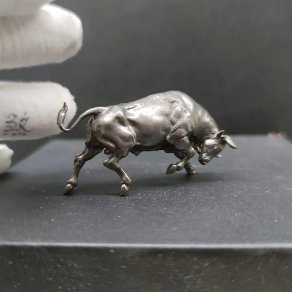 MINI Solid Pure Copper Ornament Bullish Lucky Cow 6cm Bull Wall Street Mascot Home Decor Desktop Crafts Sculpture Decoration