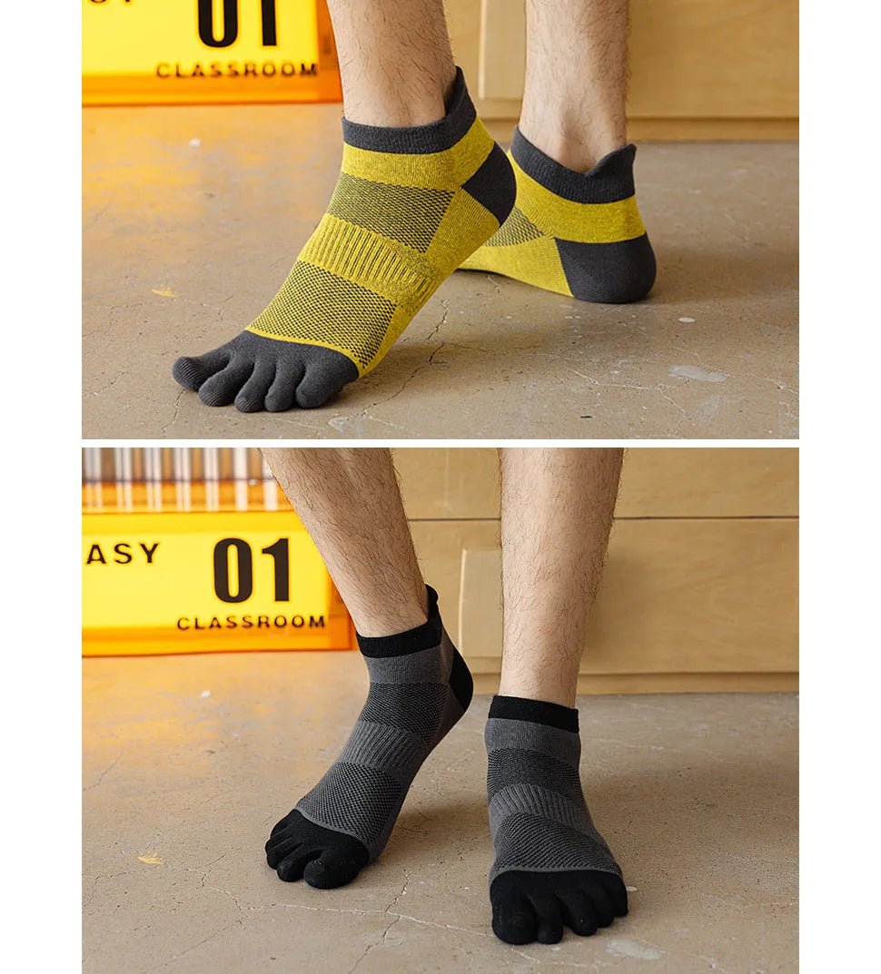 5 Pairs Mans Five Finger Socks Cotton Ankle Mesh Compression Soft Elastic Endurable Breathable Sweat-Absorbing Toe Sport Socks