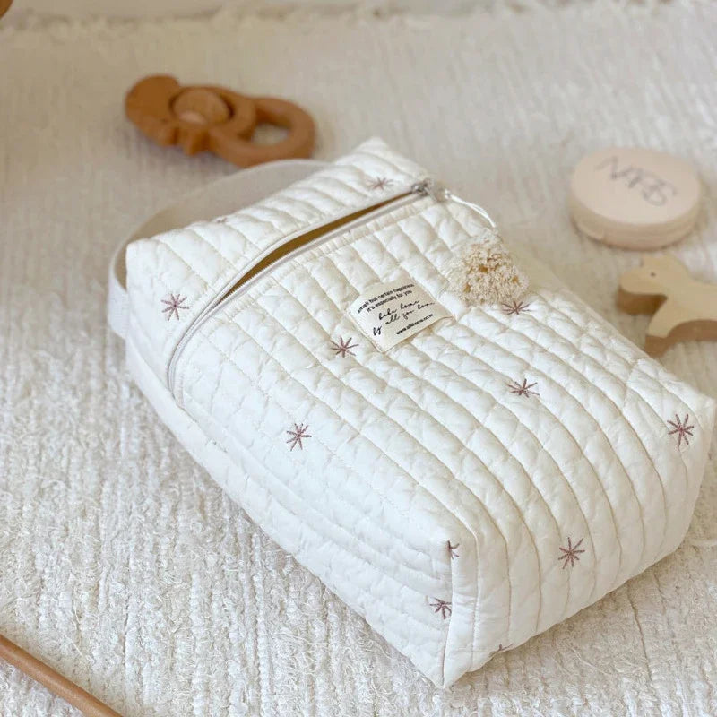 Embroidery Portable Nappy Mommy Bag Stroller Hanging Bag Zipper