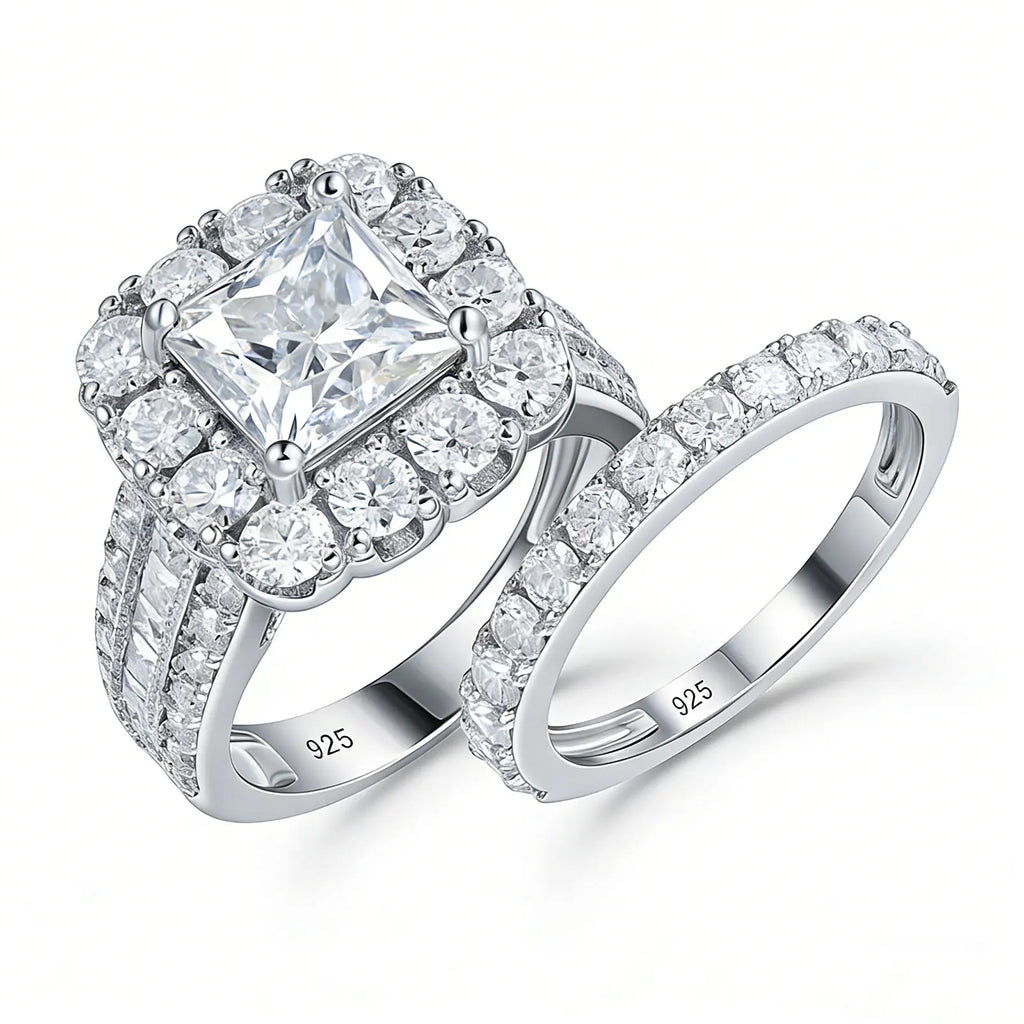 Newshe 2Pcs 925 Silver Wedding Rings Set for Women