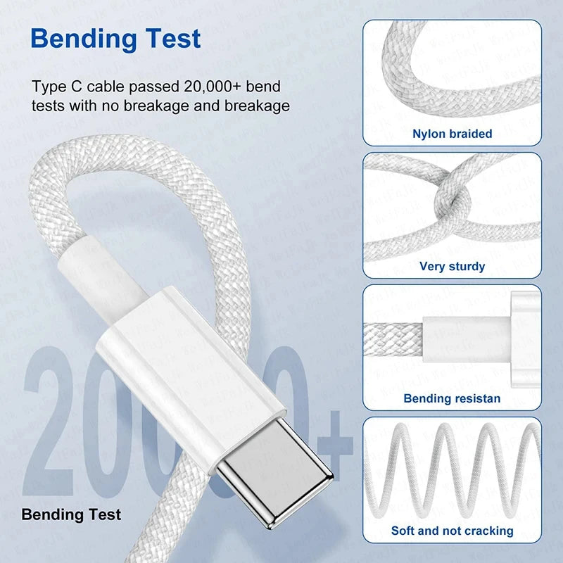 PD 40W Charger USB C Fast Charging Cable for IPhone 17 16 15 Pro