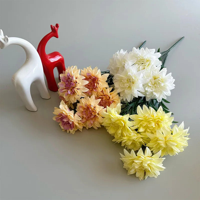 Artificial Dahlia Flowers Bouquet of 7-Heads Fake Flowers for Wedding Desk Room Party Bouquet Table Centerpiece Home Decorations