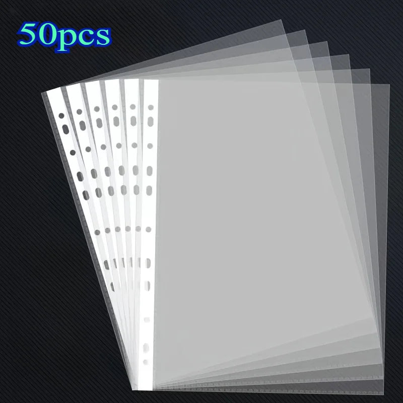 50/100pcs Clear A4 Plastic File Folders - 11-Hole 3-Ring