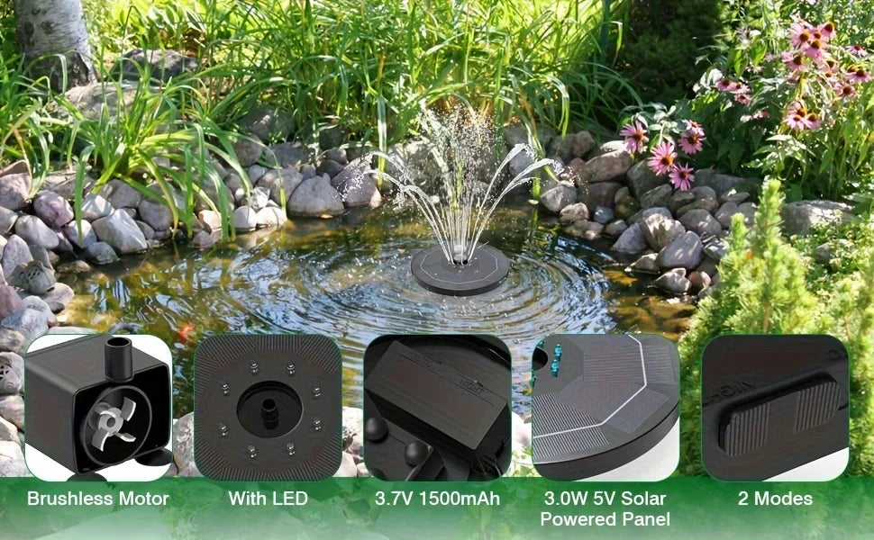 3W/3.5W solar fountain with LED lights, creative DIY fish pond decoration, suitable for garden bird bath, pond, swimming pool