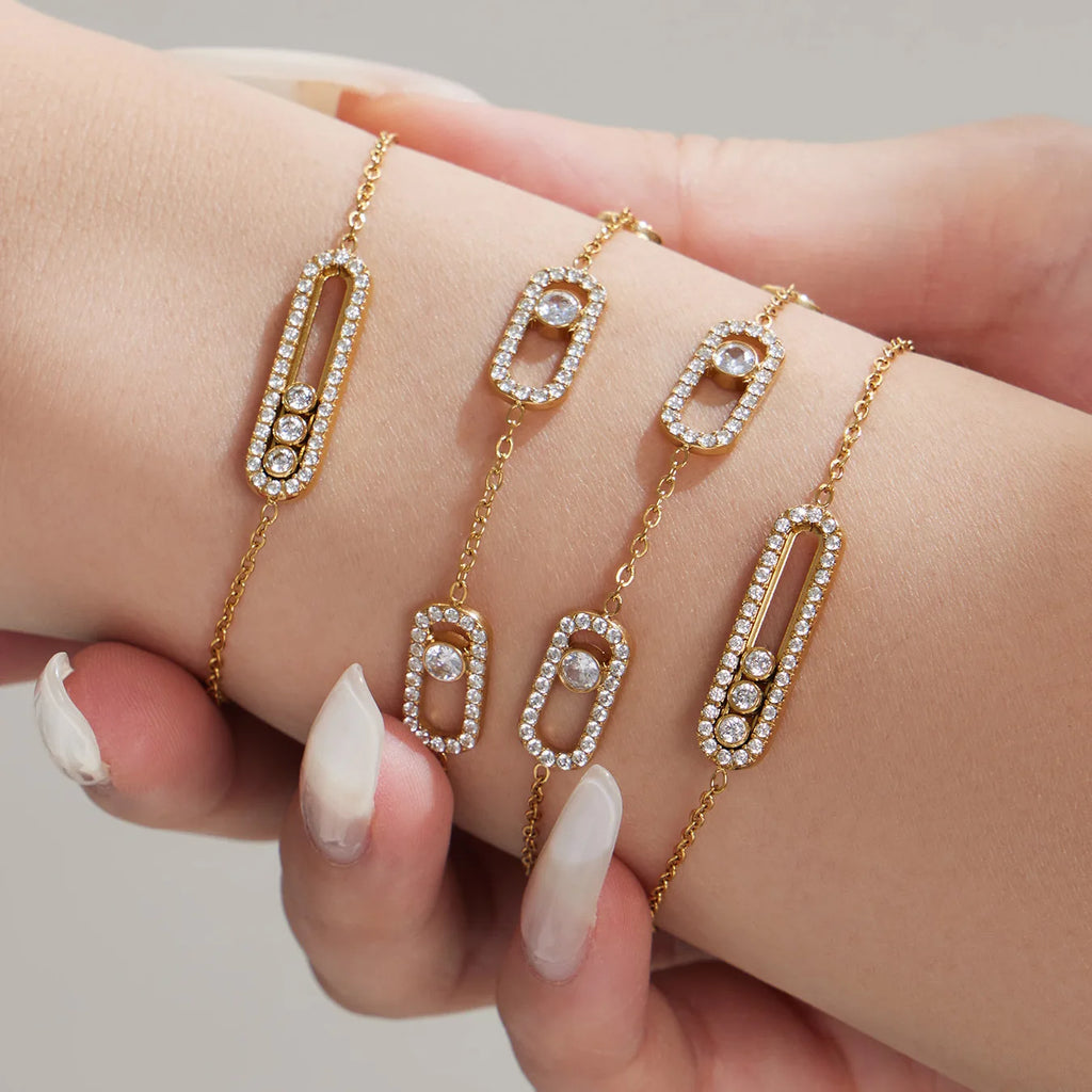 18K Gold Plated Slidable Zircon Jewelry Set