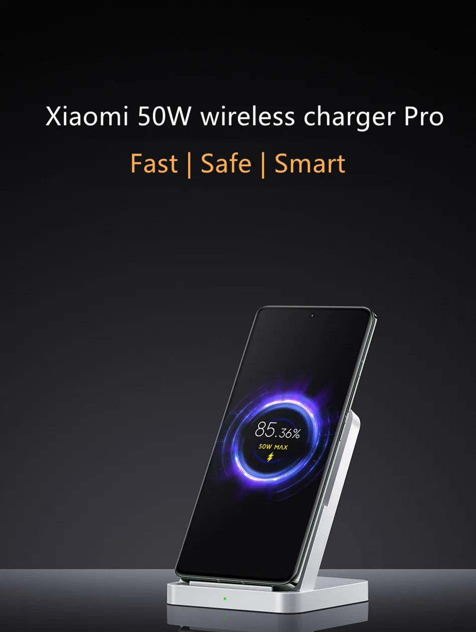 Xiaomi Mi 50W Wireless Charger Pro Vertical Air Cooling Fast Charging For Xiaomi 17/15/14/13/12 Series For iPhone Series