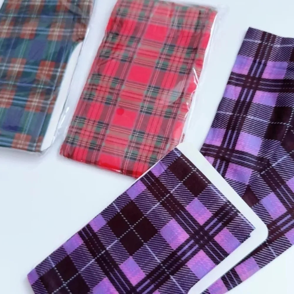 Fashion Classic Tartan Women's Pantyhose Red Purple Blue Semi-Opaque High Pantyhose Scottish Check Pattern Printed Tights
