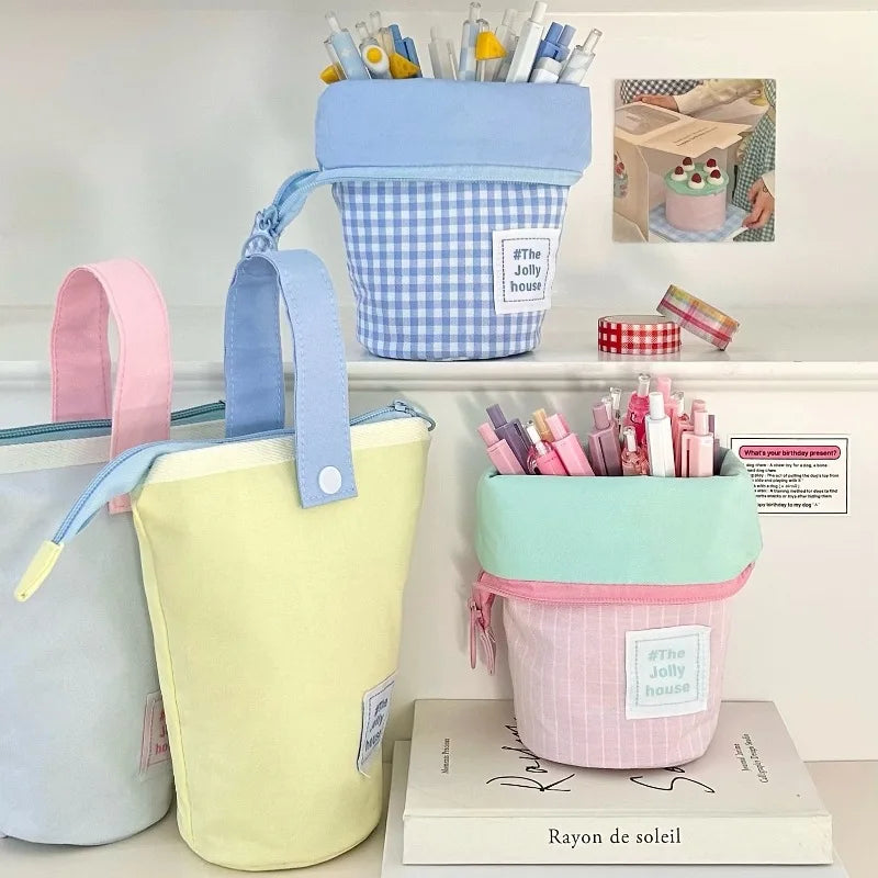 High Aesthetic Japanese Ins Pencil Case For Men Women Large Capacity Pencil Box Standing Stationery Bag