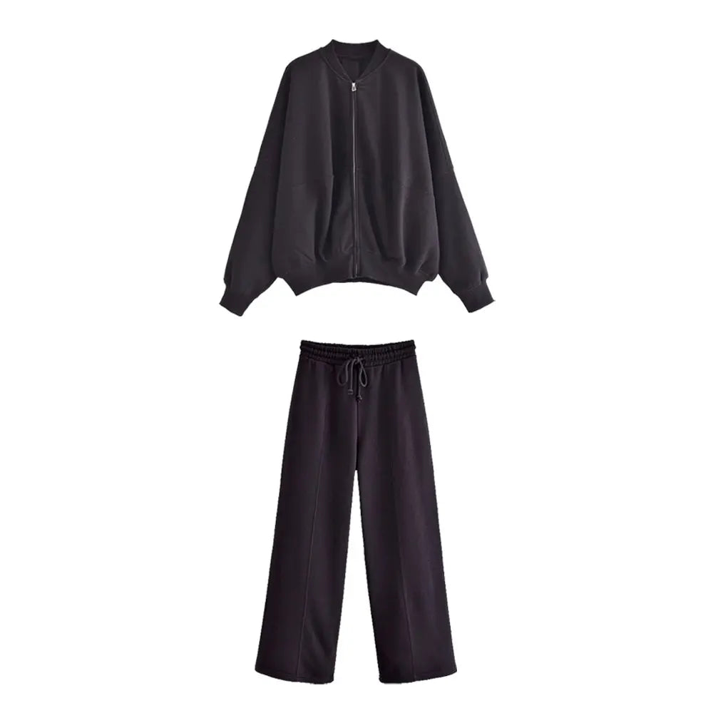 HH Women's Winter Warm Fleece Lined Zipper Jacket Sweatshirt Set Fashionable Stretch High Waist Women's Pants 2-piece Set