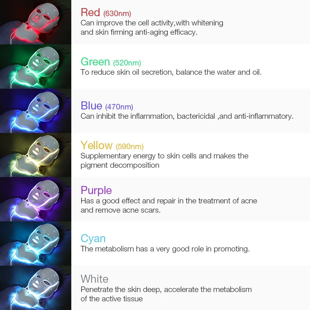 7 Colors Light LED Face Neck Beauty Mask Photon Red Light Facial