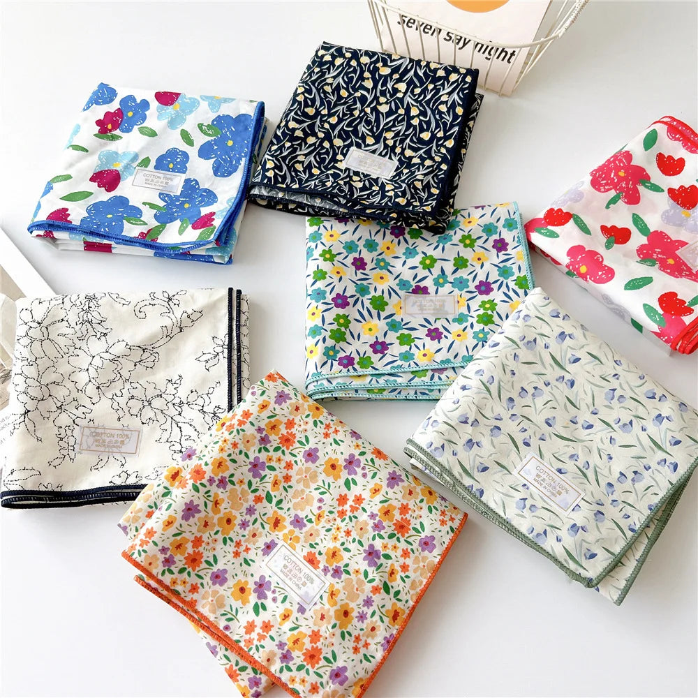 60cm Flower Print Cotton Bandanas Square Scarf Women Girls Headband Accessories Handkerchief Neckerchief Hairscarf Hairscarf