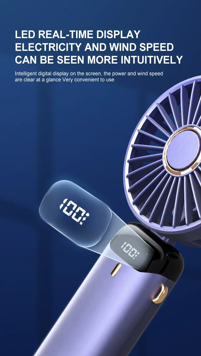 Portable Neck Fan with LED Display & Phone Stand – 1800mAh Rechargeable