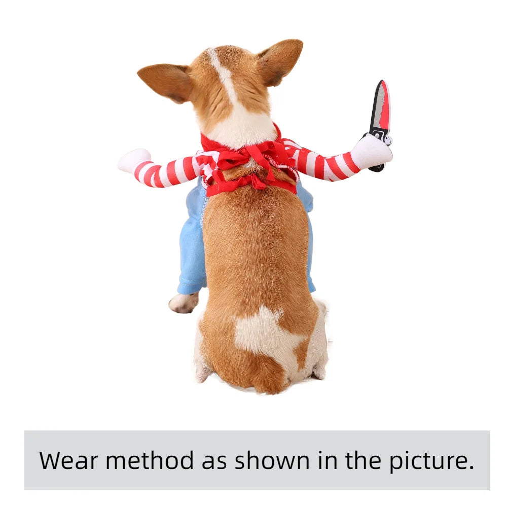 Halloween Funny Dog Costume Chucky Horror Cosplay Sweatshirt Set Comical Pet Party Outfits Jumpsuit Dress Comical Sweatshirt Set
