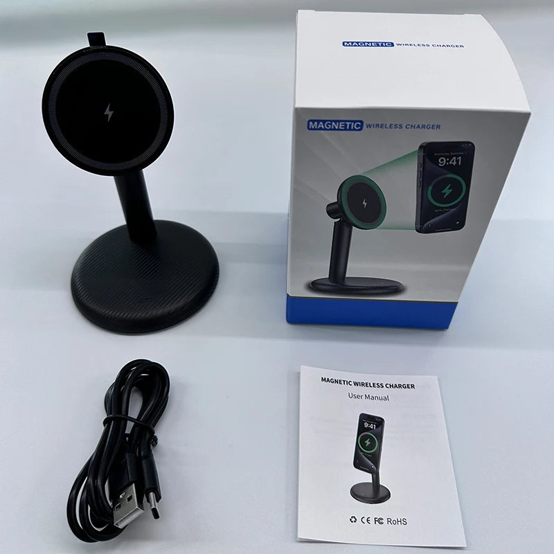 2025 15W Wireless Charger Stand For Magsafe iPhone 17 16 15 14 13 12 Pro Max Qi2 Fast Charging Station for Office Home Travel