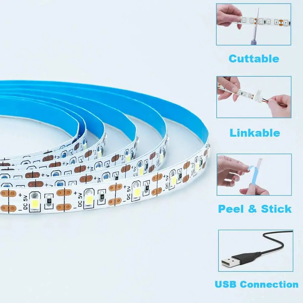 DC 5V USB LED Strips 2835 White Warm White LED Strip Light TV Background Lighting Tape Home Decor Lamp 1m 2m LED String Light