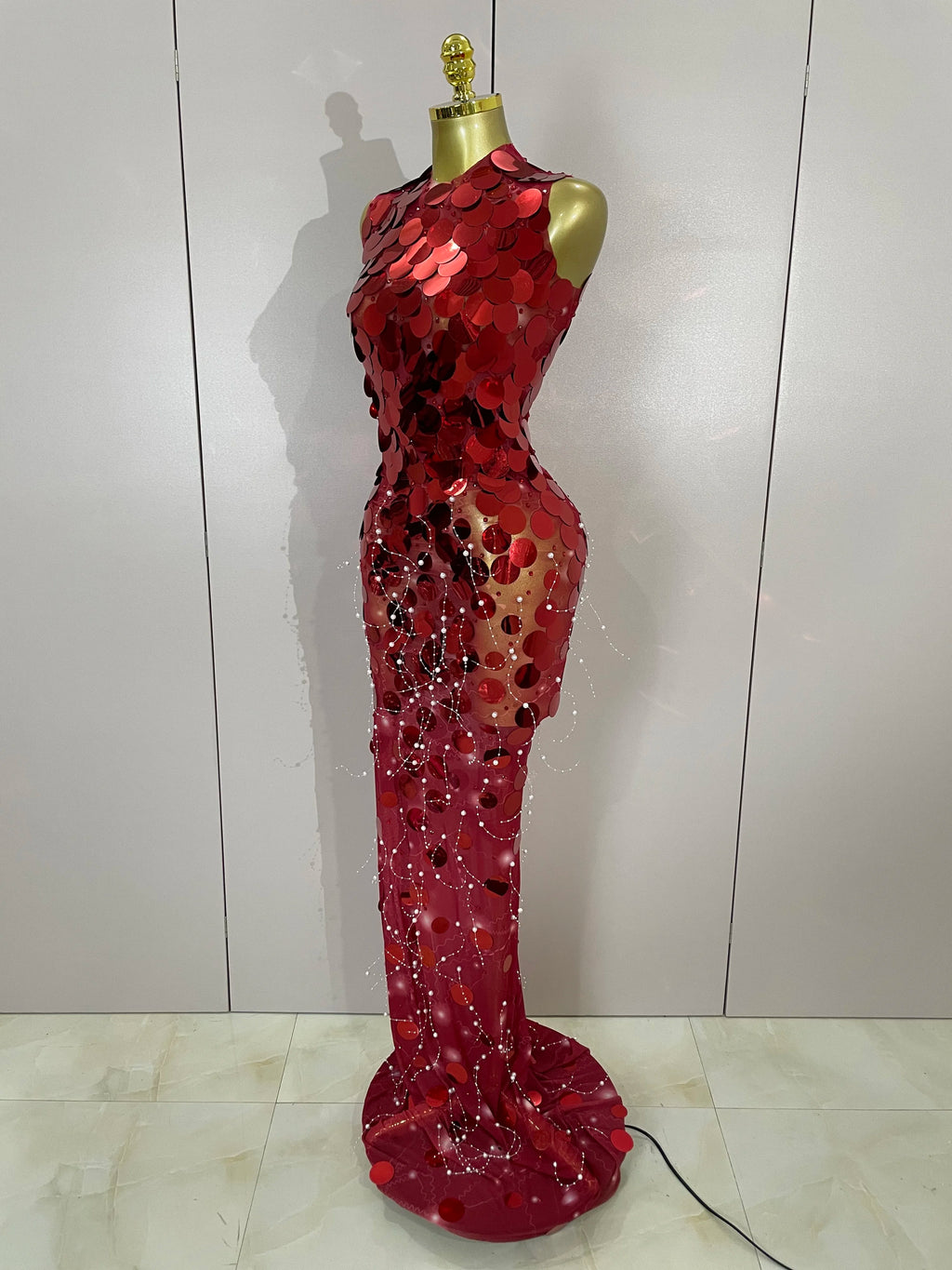 Luxury Birthday Party Women Sparkly Sequins Sexy Mesh Maxi Dress Evening Celebrate Performance Singer Nightclub Stage Costume