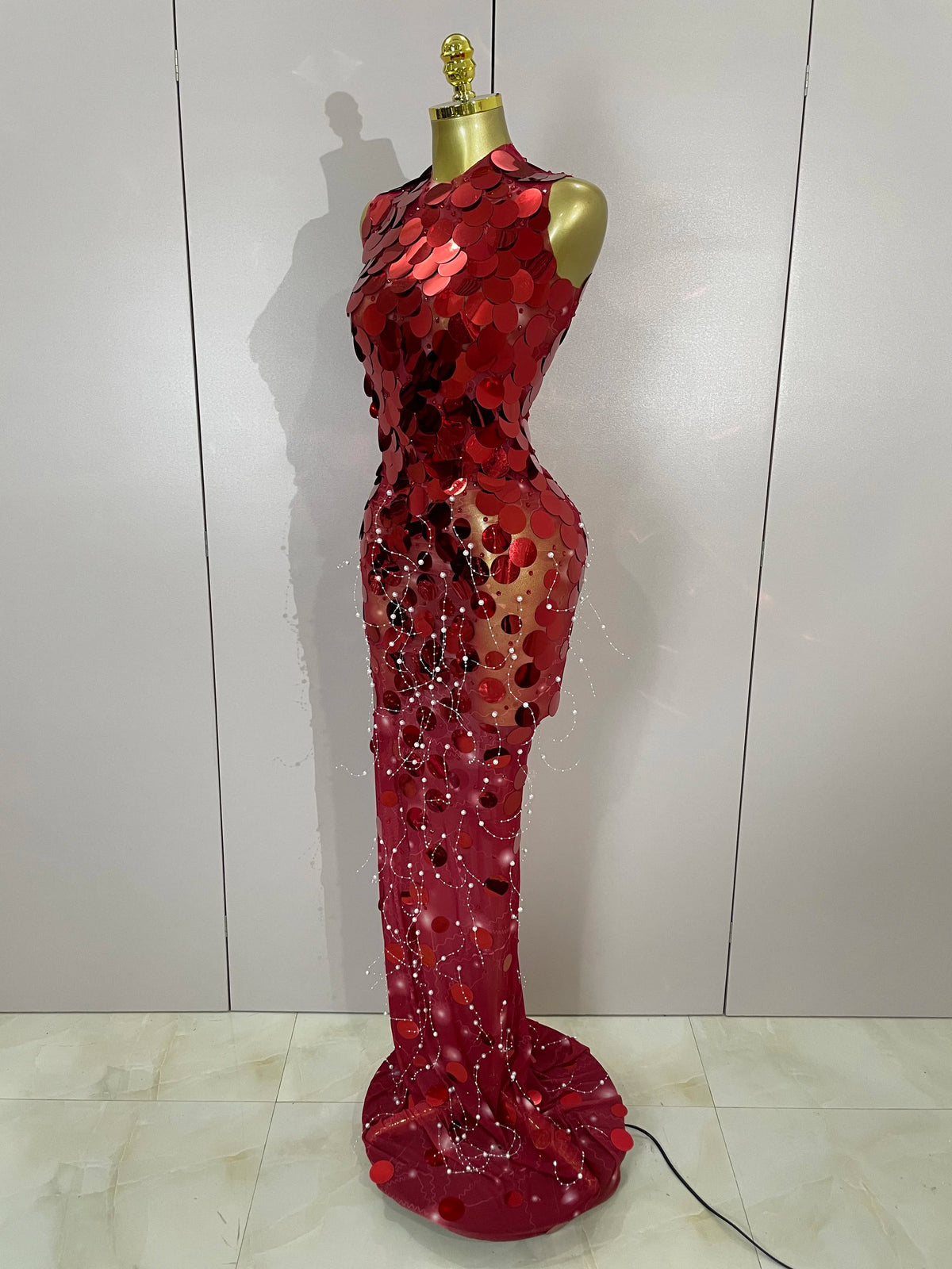 Luxury Birthday Party Women Sparkly Sequins Sexy Mesh Maxi Dress Evening Celebrate Performance Singer Nightclub Stage Costume
