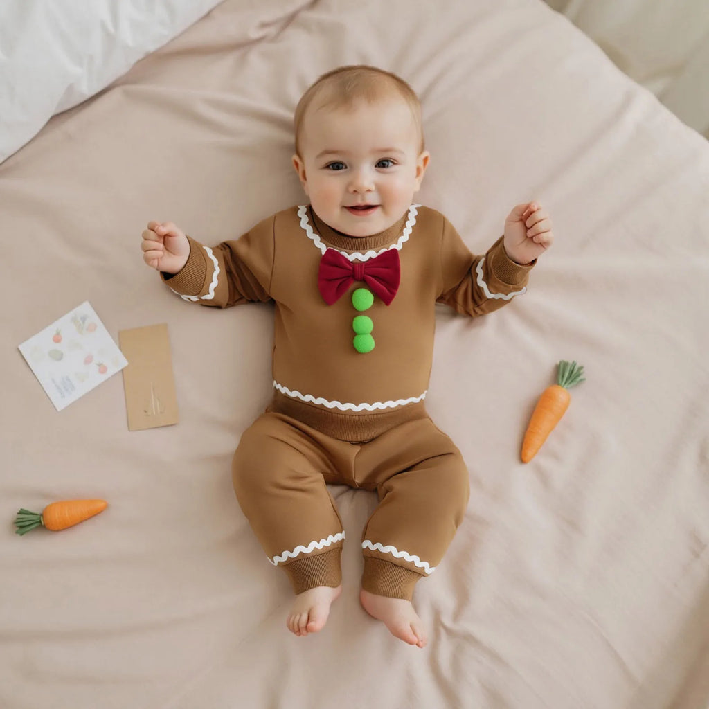 Toddler Baby Boy Girl Gingerbread Outfit Long Sleeve Sweatshirt and Pants Infant Newborn Christmas Outfits