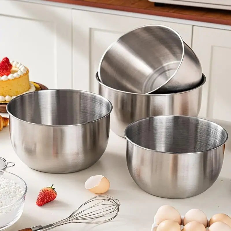 1Pc Multi-Purpose Stainless Steel Bowl - Deep Mixing Basin for Baking Cake Egg Beater Salad, Fruit Storage Kitchen Cooking Tool