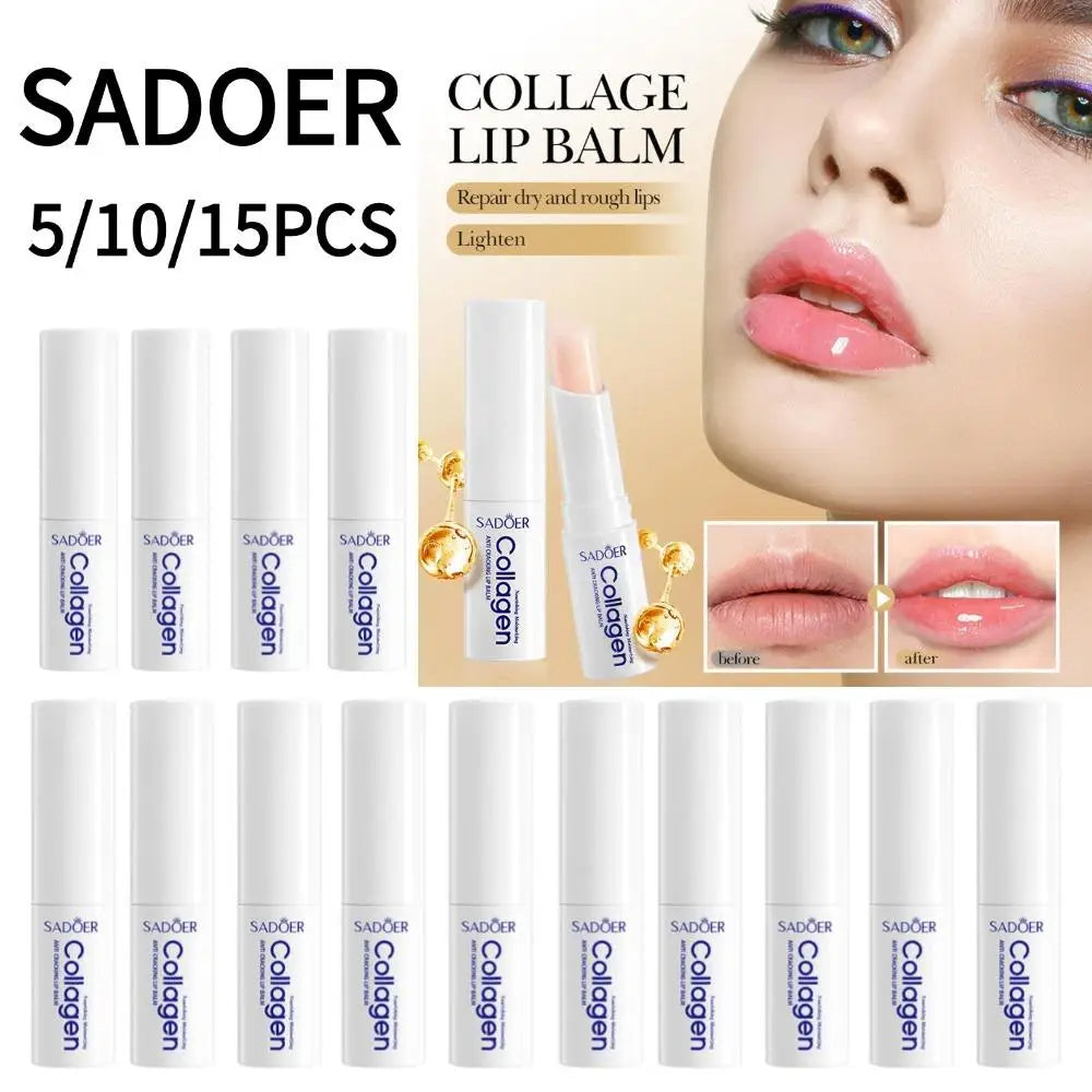 SADOER 5/10/15PCS Collagen Lip Balm Lasting Moisturizing Anti Wrinkles Hydrating Lipstick Lips Skin Care Products