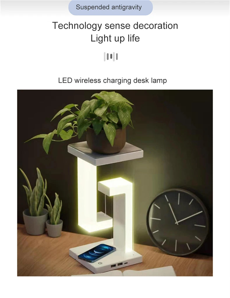 INS LED Night Light Anti-Gravity Physics Balance Suspension Table Desk Lamp Phone Wireless Charger Home Decor Bedside Lighting