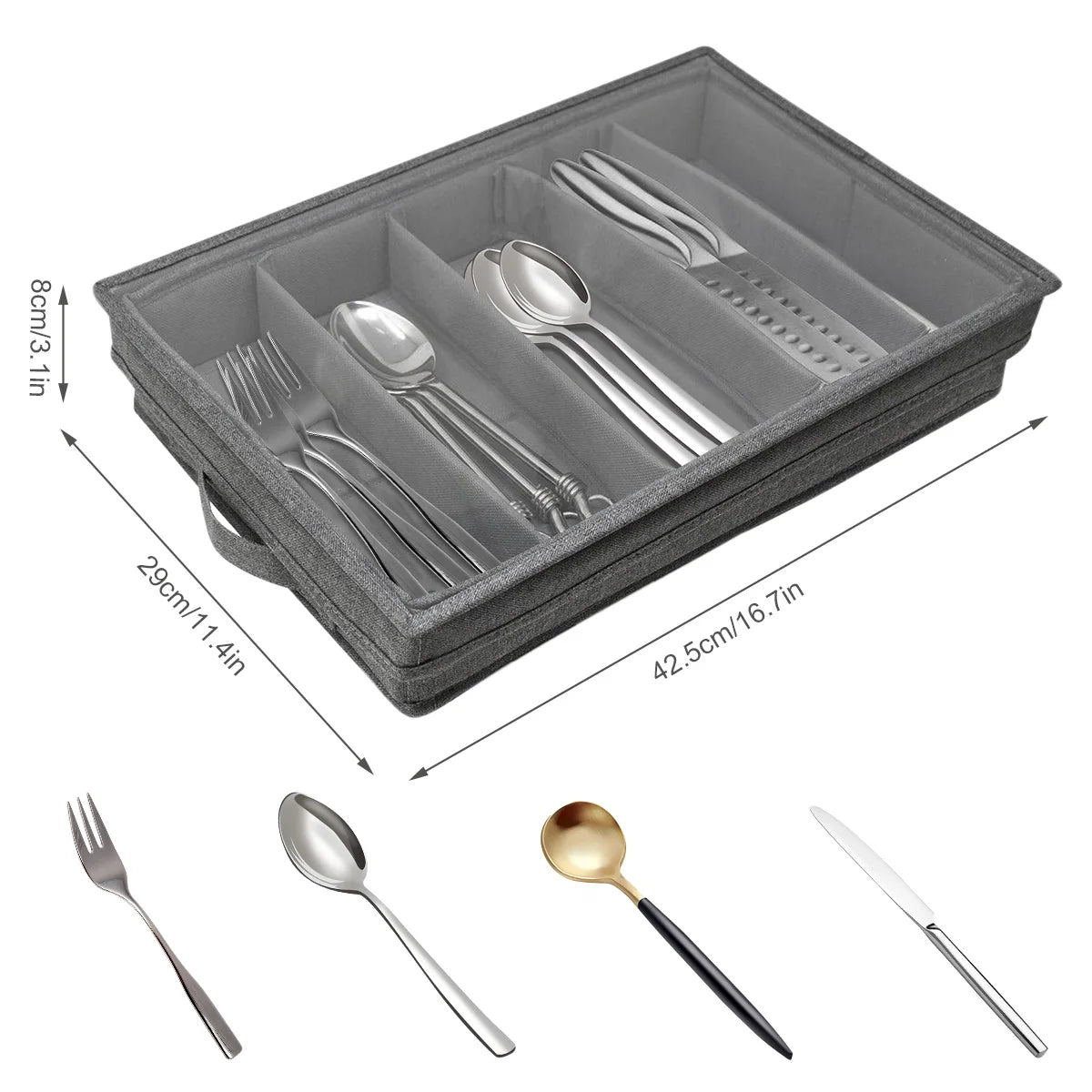 Flatware Storage Case with PVC Lid 5 Compartment Foldable Utensil Storage Box Silverware Storage Box Chest Portable Cutlery Box