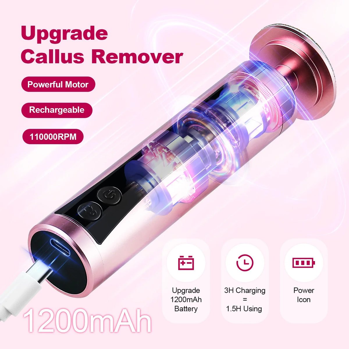 USB Rechargeable 2 in 1 Electric Foot Callus Remover Nail Grinder 9 Gear Pedicure Foot File Dead Skin Remover Foot Hand Care Beauty Tool