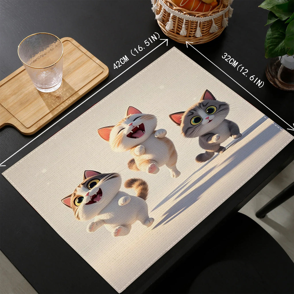 Cat Print Linen Placemats, Table Mat Set