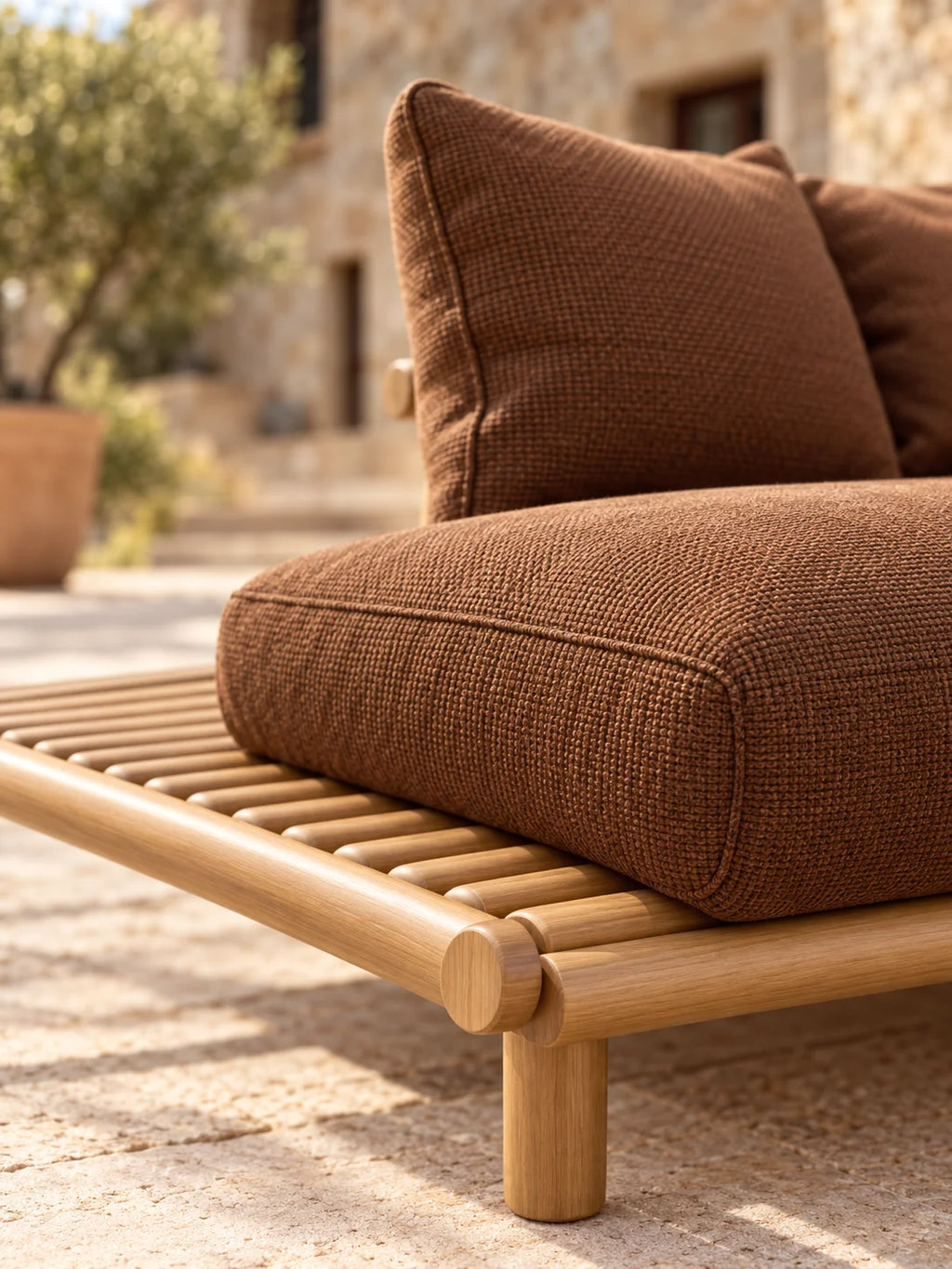 Weather Luxury Teak Frame PE Rattan Waterproof Sofa Set