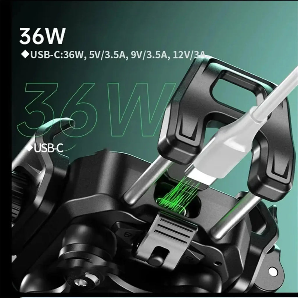 Motorcycle Phone Holder Mount 15W Wireless Charger and 36W USB C Fast Charging Port, Motorcycle Bicycle Phone Holder
