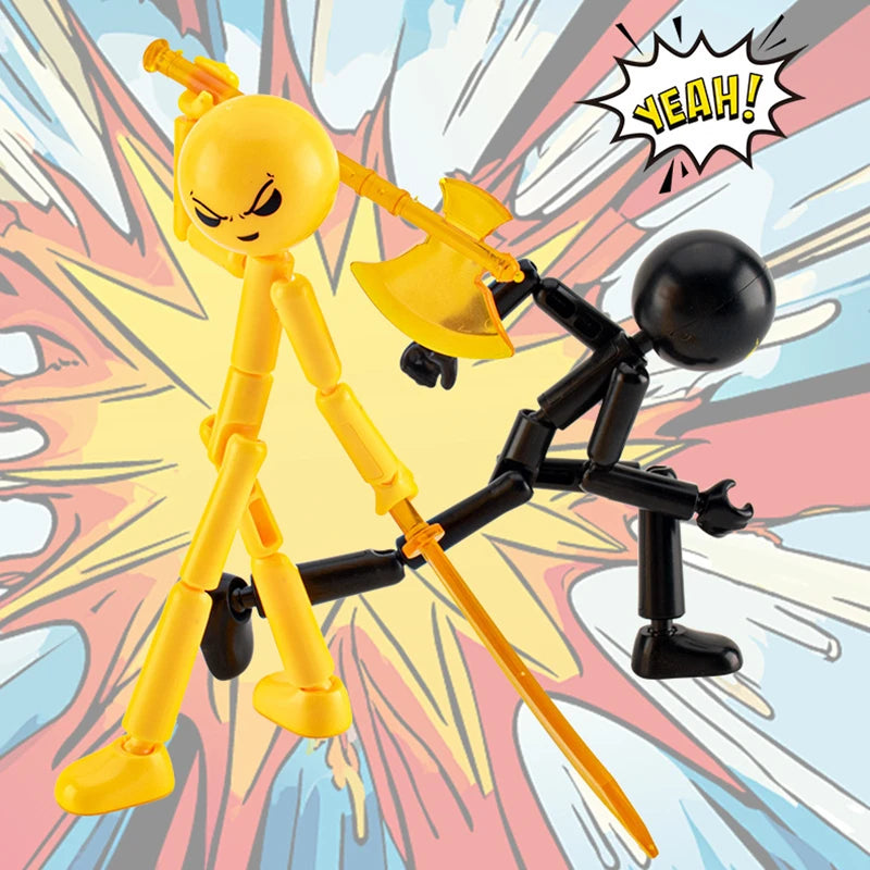 DIY Poseable Stick Man Figure Building Kit Articulated Action Figure with Weapons and Movable Limbs Assembly Toys for Kids Teens