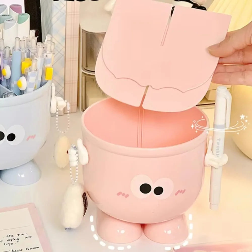 Creative Pen Holder with Hook Table Cute Stationery Storage Box Pen Holder Rack Student Children Girls Desk Organizer