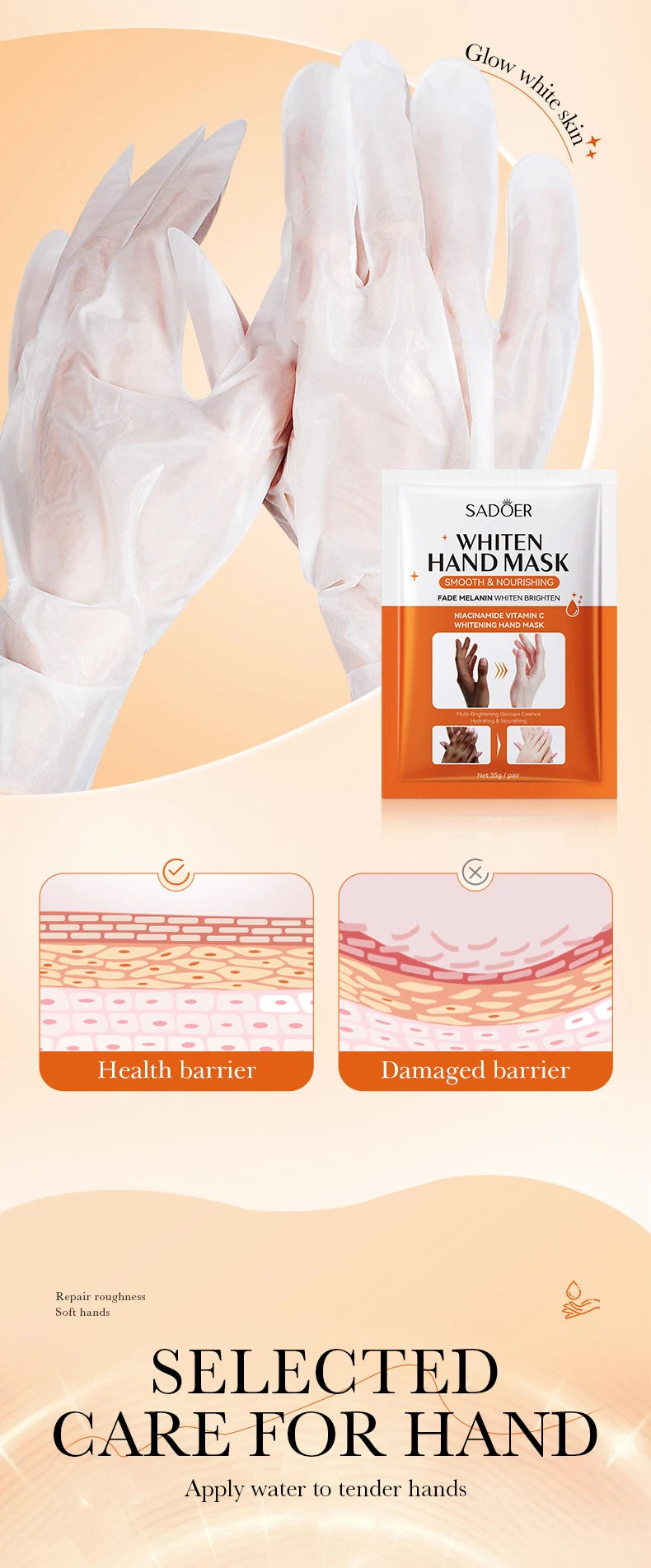 1/3/5 Pcs Niacinamide Hand Mask Hands peel barb Repair Moisturizing Nourishing Brightening Hand Gloves Hands Skin Care