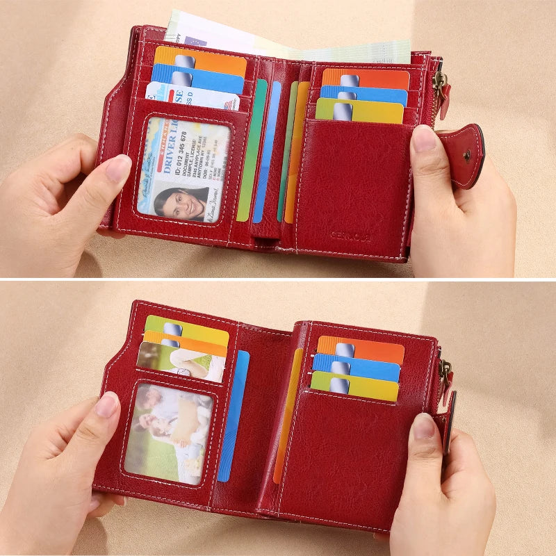 RFID anti-theft brush new three fold multi fold genuine leather cowhide wallet multifunctional anti tamper magnetic card bag sho