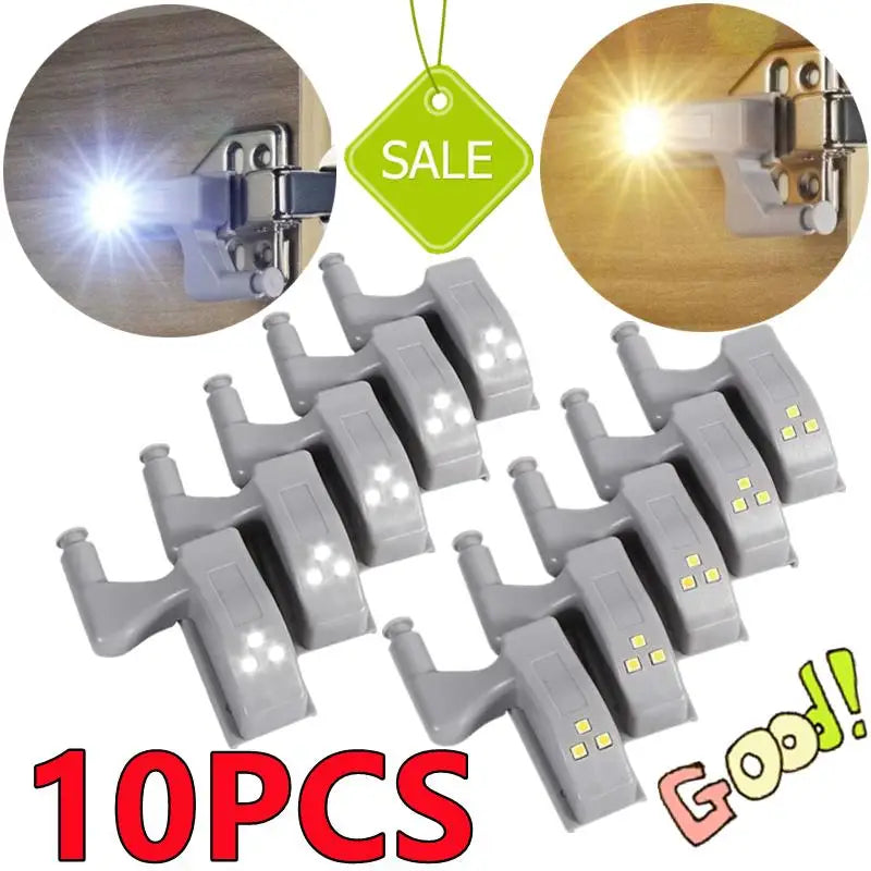 10-1PC LED Inner Hinge Lamp No Battery Under Cabinet Lights Wardrobe Cupboard Sensor Lights Bedroom Kitchen Closet Night Lamp