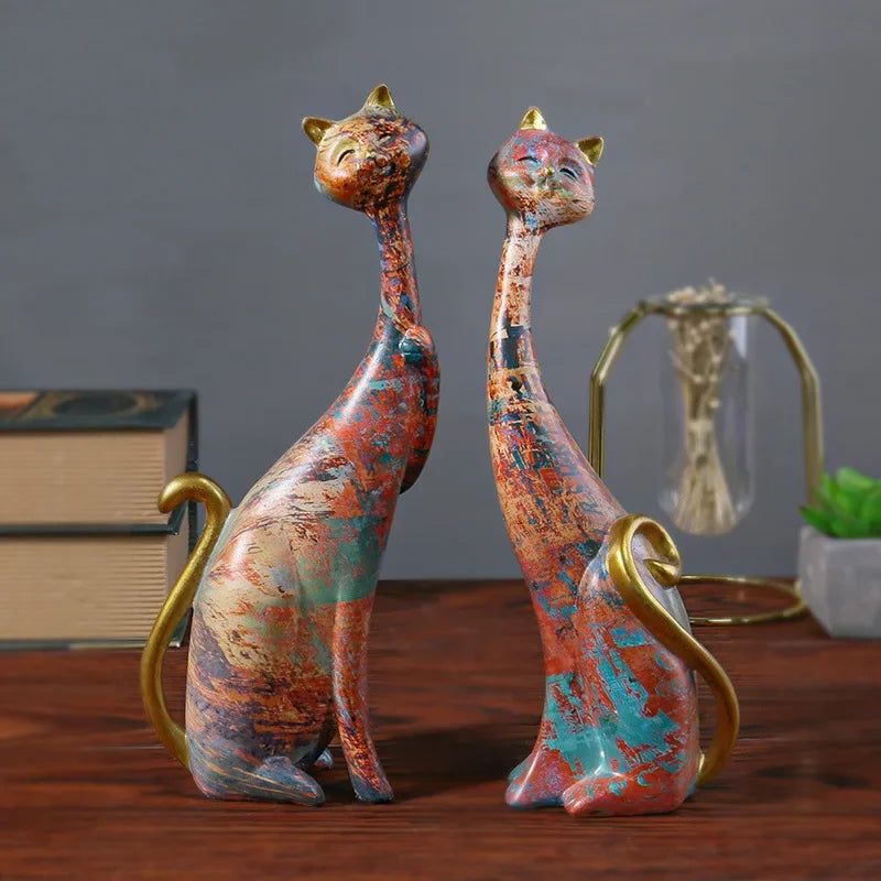 Home Decor Nordic Graffiti Art Oil Painting Cat Decoration Resin Abstract Ornament Figurines Bedroom Desktop Porch Cat Sculpture