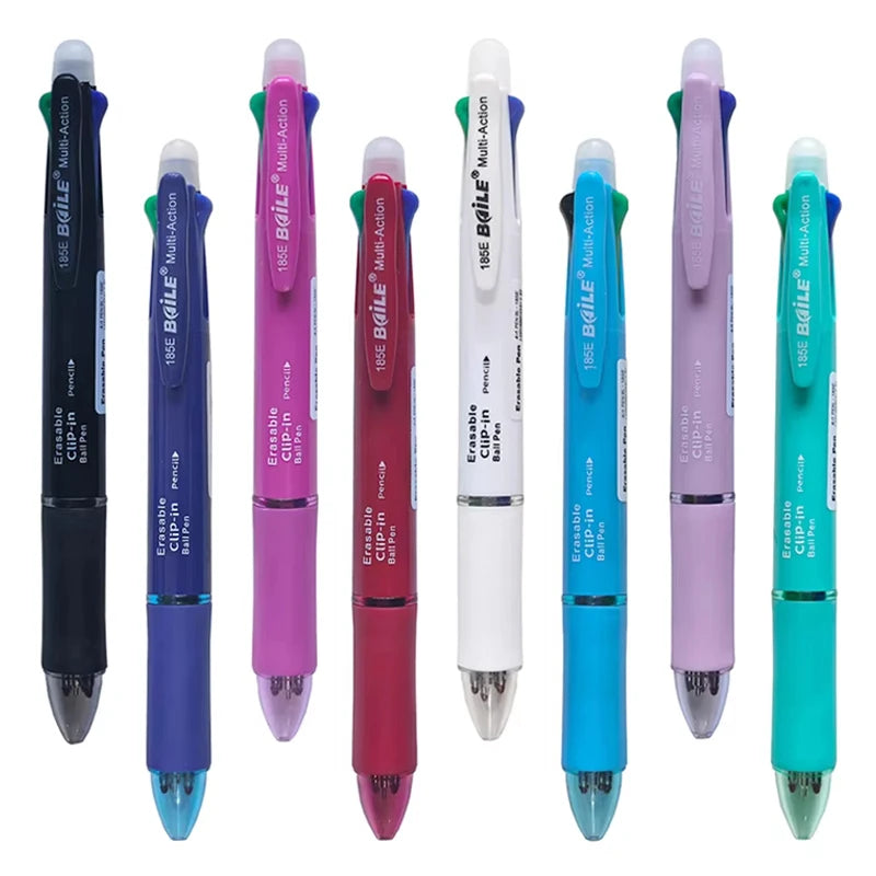 Multicolor 5 In 1 0.7mm Erasable Gel Pen Black