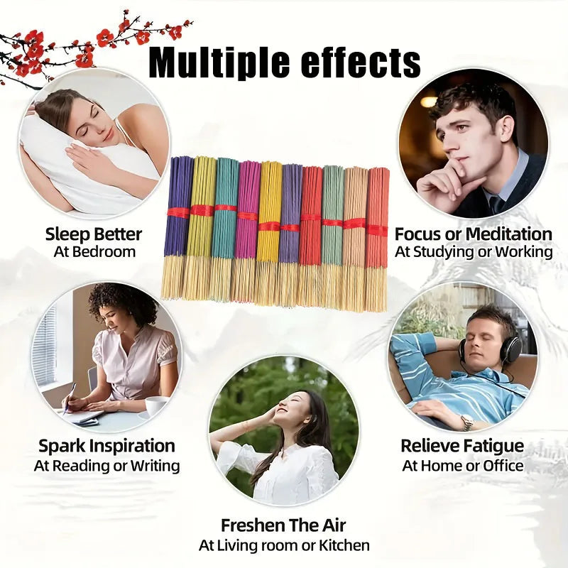 7 Sets of 140 Incense Sticks, Available in Four Seasonal Sets: Rose, Lavender, Sandalwood, Jasmine, Mint, Cherry Blossom, Herbal and Dragon Bloodwood, Each Pack Contains 20 Sticks, Suitable for Home, Office, Yoga, Meditation,