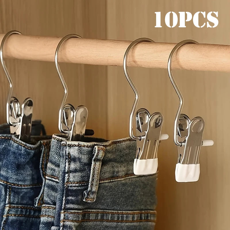 10pcs Stainless Steel Clothespin Clips Laundry Hanging Hooks Clip Multipurpose Boot Organizer Portable Home Storage Hangers