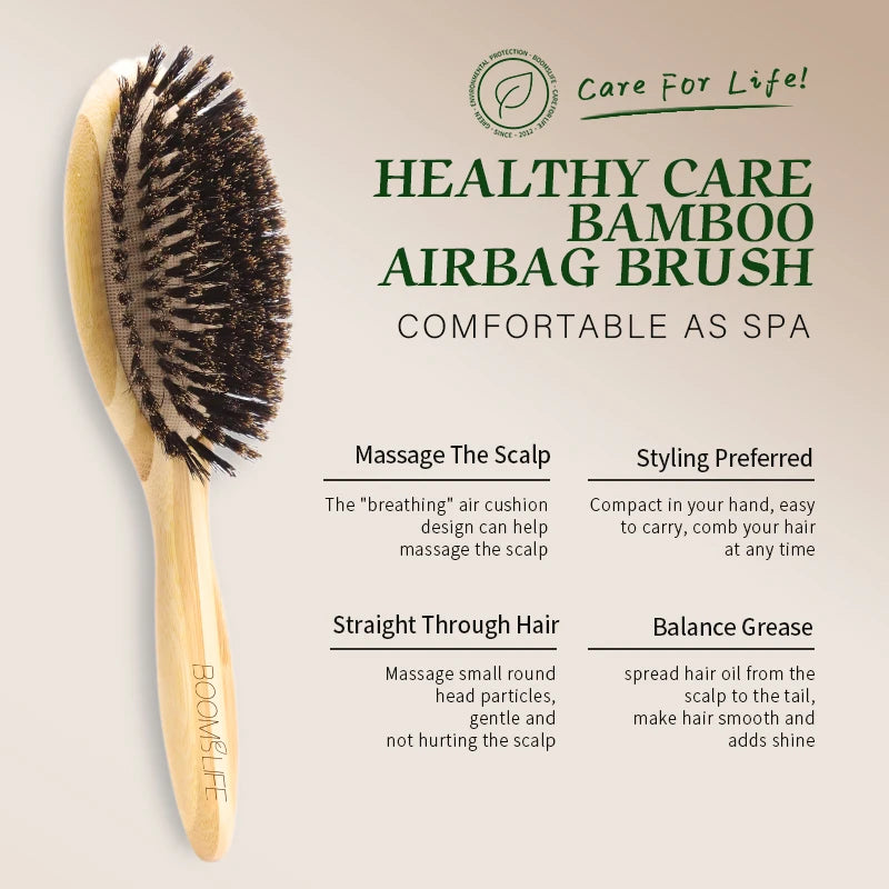 BOOMSLIFE Soft Boar Bristle Hair Brush Professional Women Bamboo HairBrush Massage Bamboo Comb for Hair Beauty Care Salon Tools
